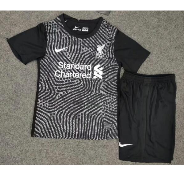 Liverpool Kids Goalkeeper Black Soccer Kits Shirt With Shorts 2020/21